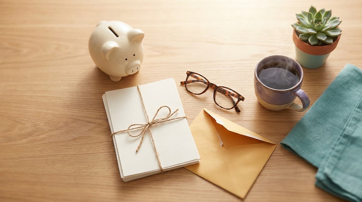 退職・転職時の年金の切り替え手続きをイメージした、貯金箱と書類の並ぶ机の静物イメージ